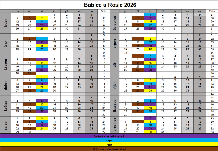 Kalendář svozů odpadu 2026